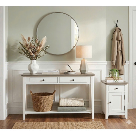 P2728 Collection 02 : Bộ 2 Bàn Trang Trí - Màu Trắng + Nâu